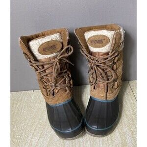 Khombu Cozy Duck Boot Women's Size 5 Brown Leather Snow Winter Mid Calf Lace Up